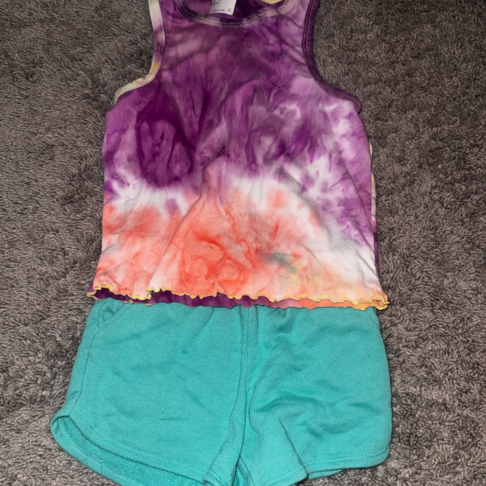 Jumping Beans Teal sunflower shorts and tank tops lot girls sz 5 6